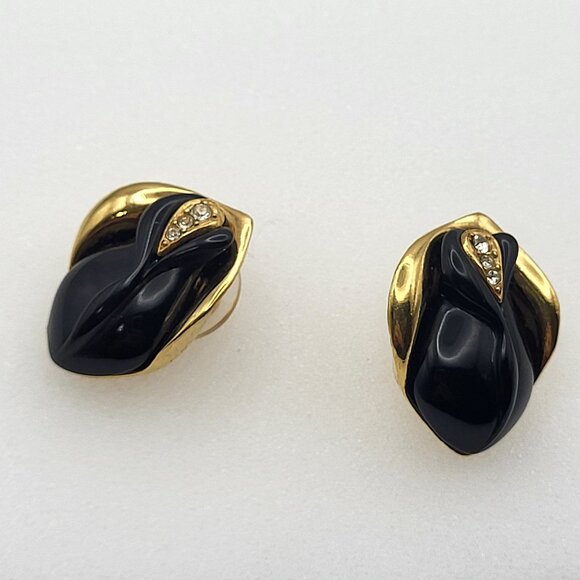 Kenneth J Lane Midnight Rose Black Clip-on Earrings KJL for Avon Clear Crystal - Picture 7 of 13